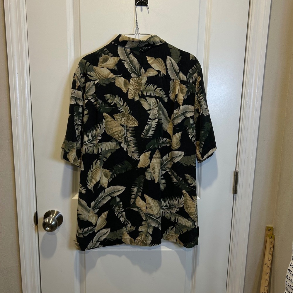 Havana Jacks Mens Button Down Shirt 100% Silk Tropical Palm Black Medium - Picture 4 of 5